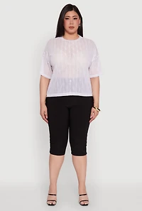 Womens Plus Size Chic Sheer Mesh Blouse with Crew Neck and Short Sleeves, White, Size 1X