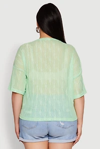 Womens Plus Size Chic Sheer Mesh Blouse with Crew Neck and Short Sleeves, Green, Size 4X