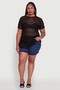 Womens Plus Sheer Textured Knit Tunic Top,