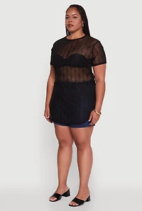 Womens Plus Sheer Textured Knit Tunic Top,