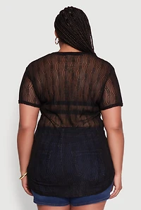 Womens Plus Sheer Textured Knit Tunic Top,
