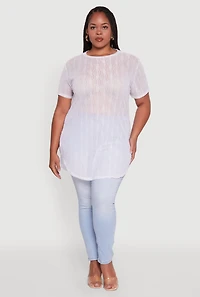Womens Plus Size Sheer Textured Knit Tunic Top, White, Size 4X