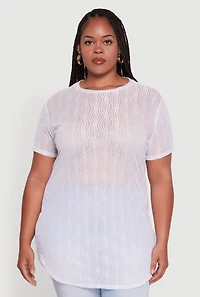 Womens Plus Size Sheer Textured Knit Tunic Top, White, Size 4X
