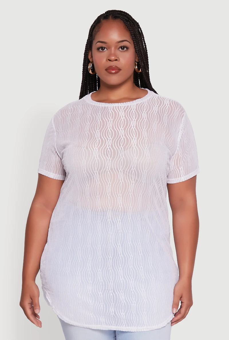 Plus Sheer Textured Knit Tunic Top