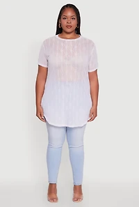Womens Plus Size Sheer Textured Knit Tunic Top, White, Size 4X