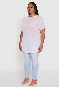 Womens Plus Size Sheer Textured Knit Tunic Top, White, Size 4X