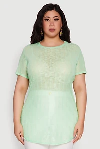 Womens Plus Sheer Textured Knit Tunic Top, 2X