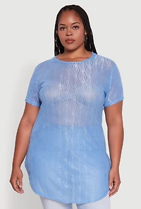 Womens Plus Sheer Textured Knit Tunic Top,