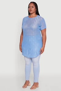 Womens Plus Sheer Textured Knit Tunic Top,