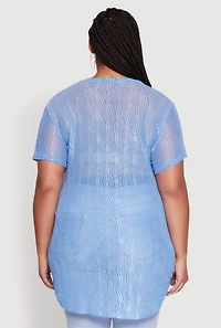 Womens Plus Sheer Textured Knit Tunic Top,