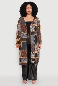 Plus Patterned Chain Print Mesh Duster