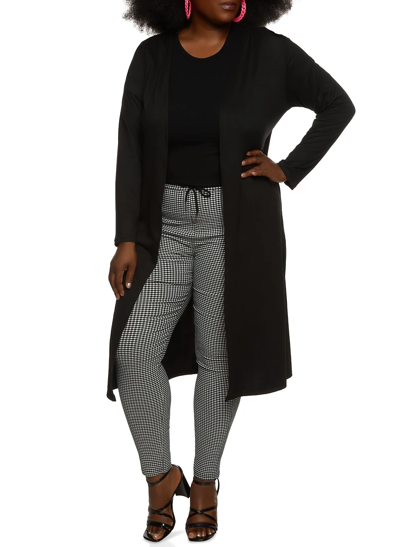 Plus Solid Side Slit Long Sleeve Duster