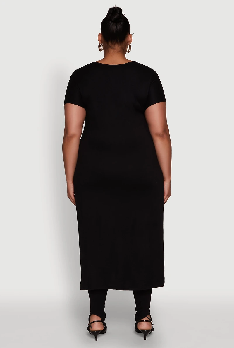 Womens Plus Side Slit Faith Over Fear Foil Graphic Maxi Tee,