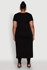 Womens Plus Side Slit Faith Over Fear Foil Graphic Maxi Tee,