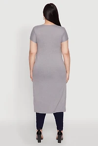 Womens Plus Size Side Slit Faith Over Fear Foil Graphic Maxi Tee, Grey, Size 2X
