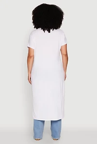 Womens Plus Size Side Slit Faith Over Fear Foil Graphic Maxi Tee, White, Size 4X