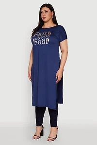 Womens Plus Side Slit Faith Over Fear Foil Graphic Maxi Tee,