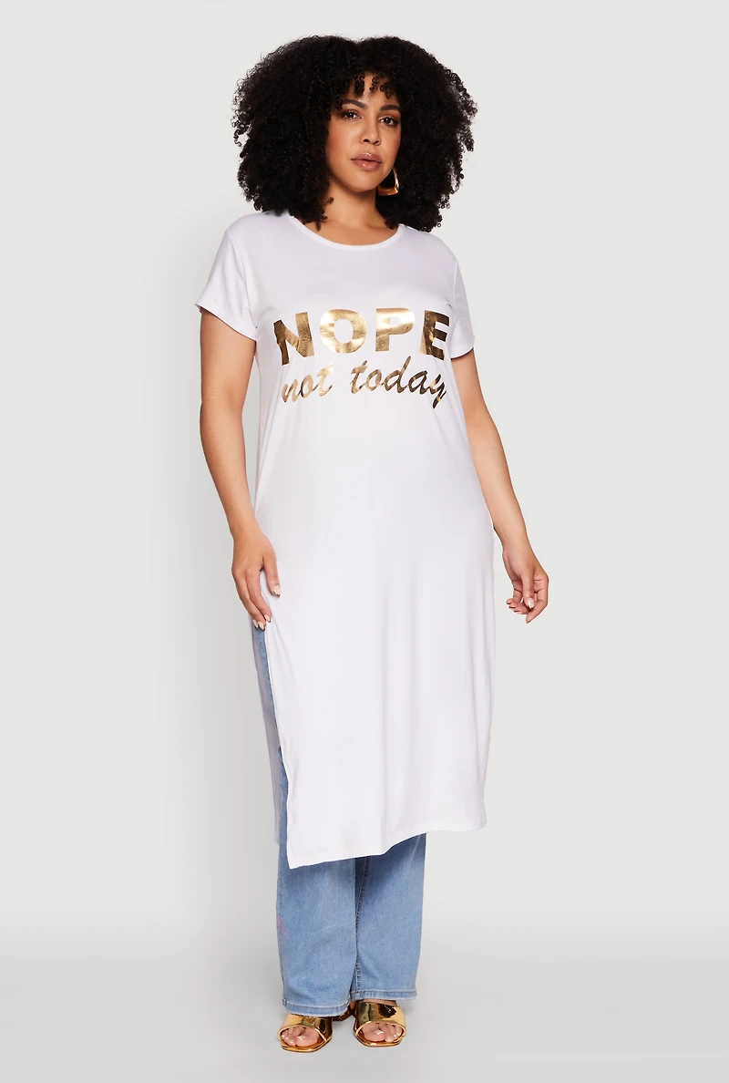 Womens Plus Size Nope Not Today Maxi Top, White, Size 4X