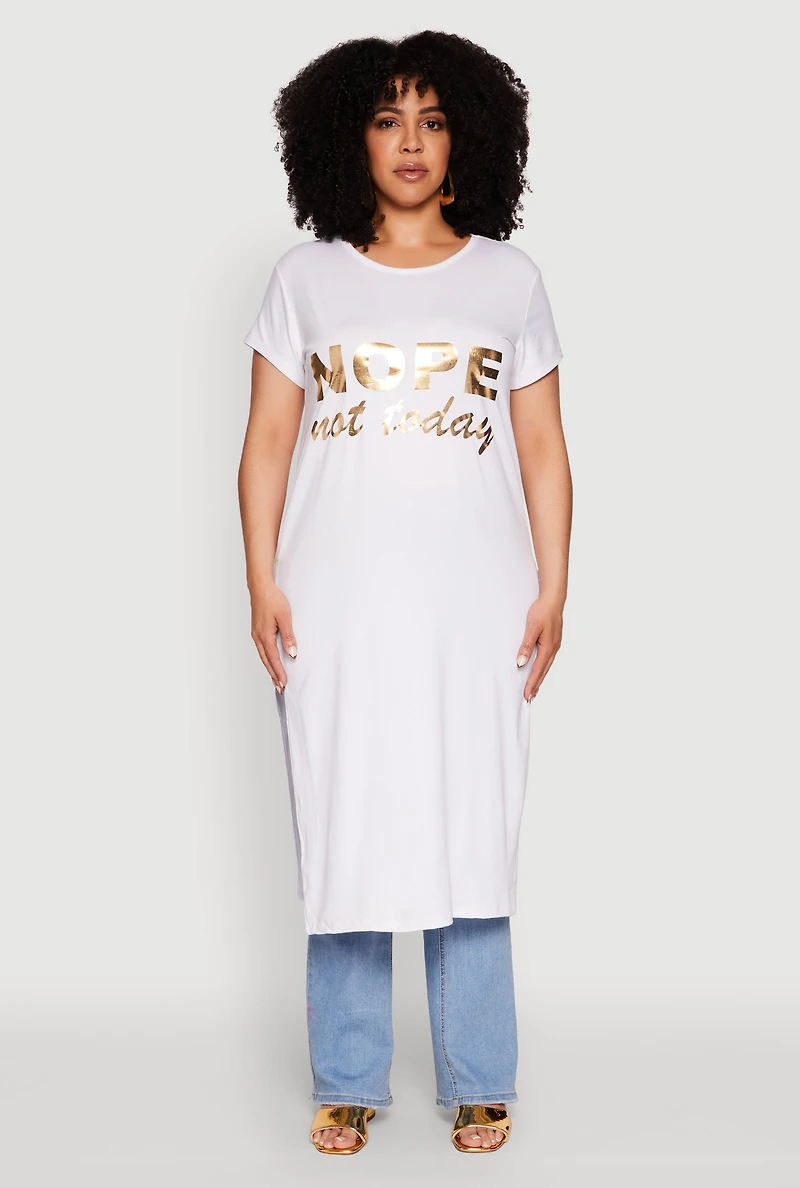 Womens Plus Size Nope Not Today Maxi Top, White, Size 4X