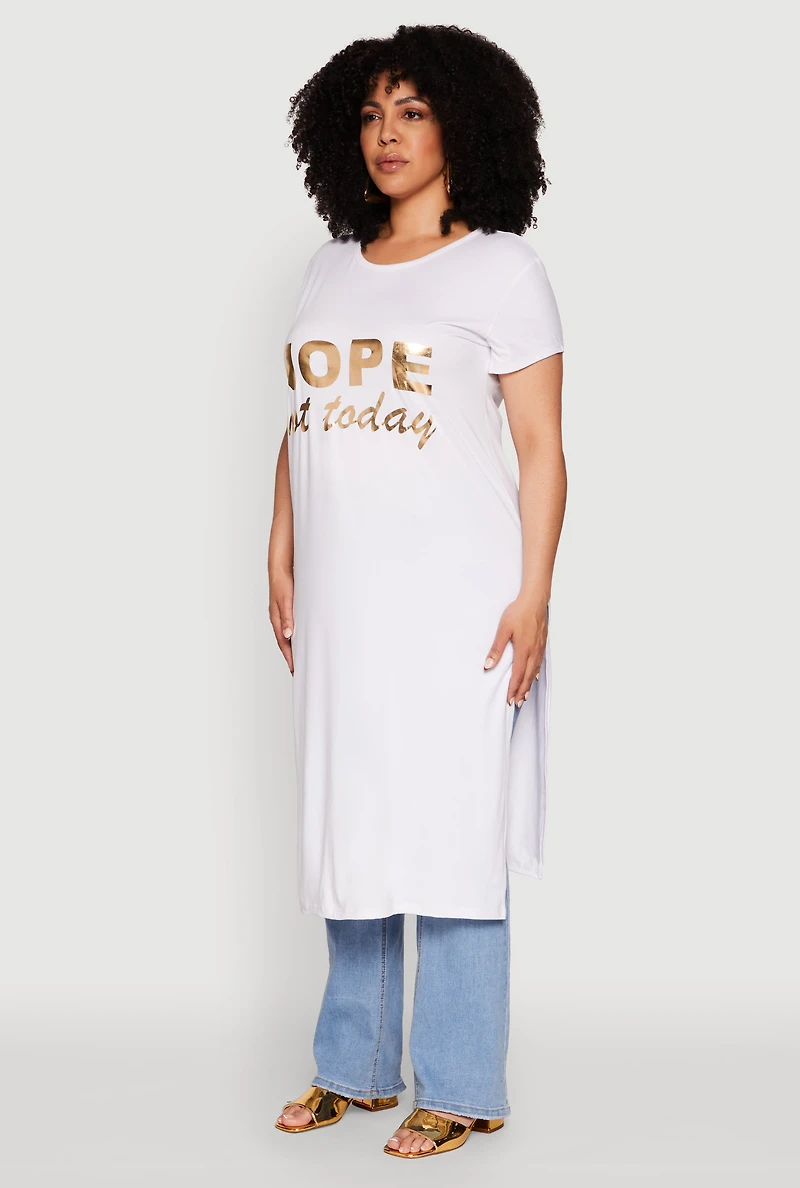Womens Plus Size Nope Not Today Maxi Top, White, Size 4X