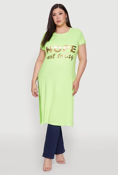 Womens Plus Nope Not Today Maxi Top, Green,