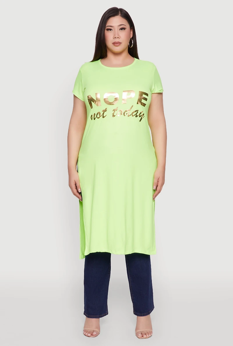 Womens Plus Nope Not Today Maxi Top, Green,