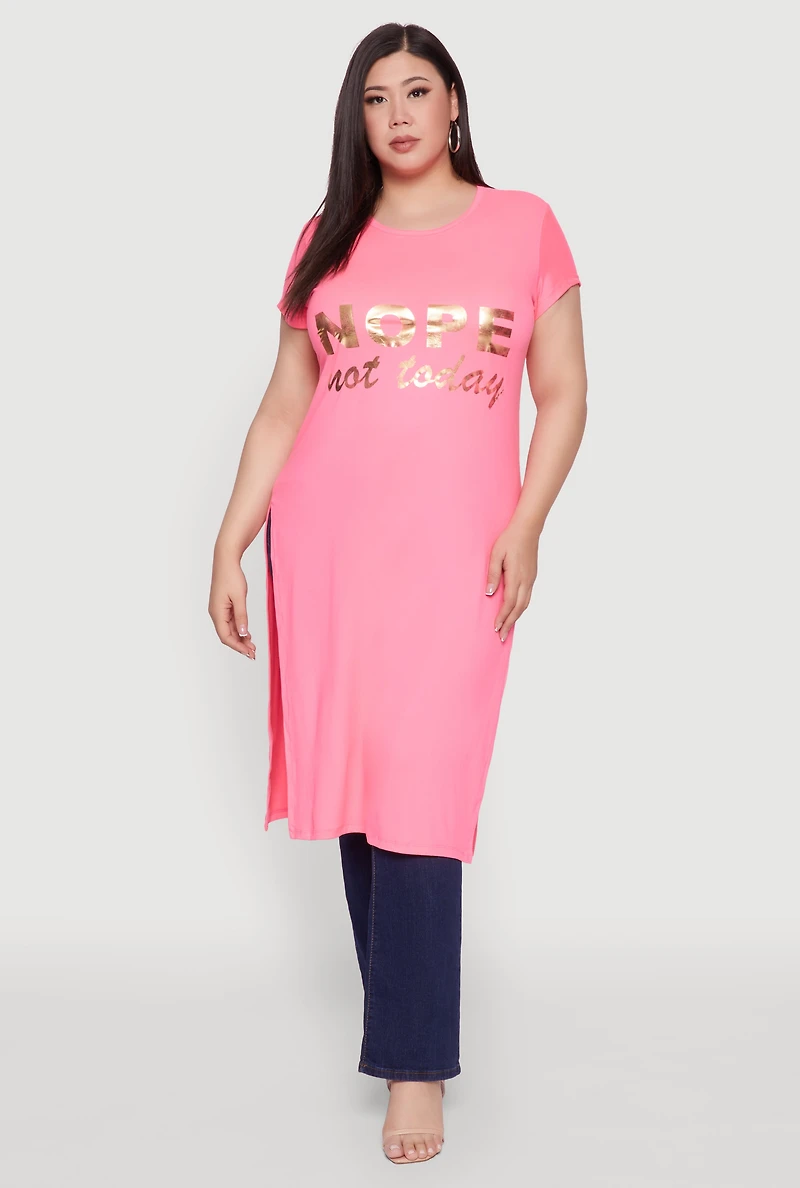 Womens Plus Size Nope Not Today Maxi Top, Pink, Size 4X