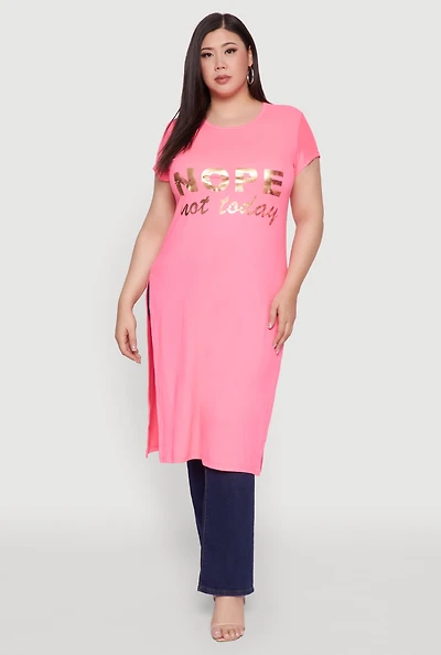 Womens Plus Size Nope Not Today Maxi Top, Pink, Size 4X