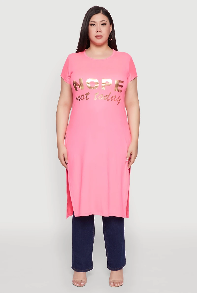 Womens Plus Size Nope Not Today Maxi Top, Pink, Size 4X