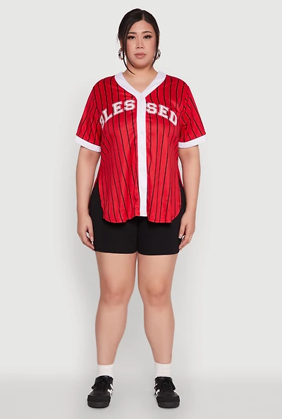 Plus Blessed Pinstripe Baseball Shirt