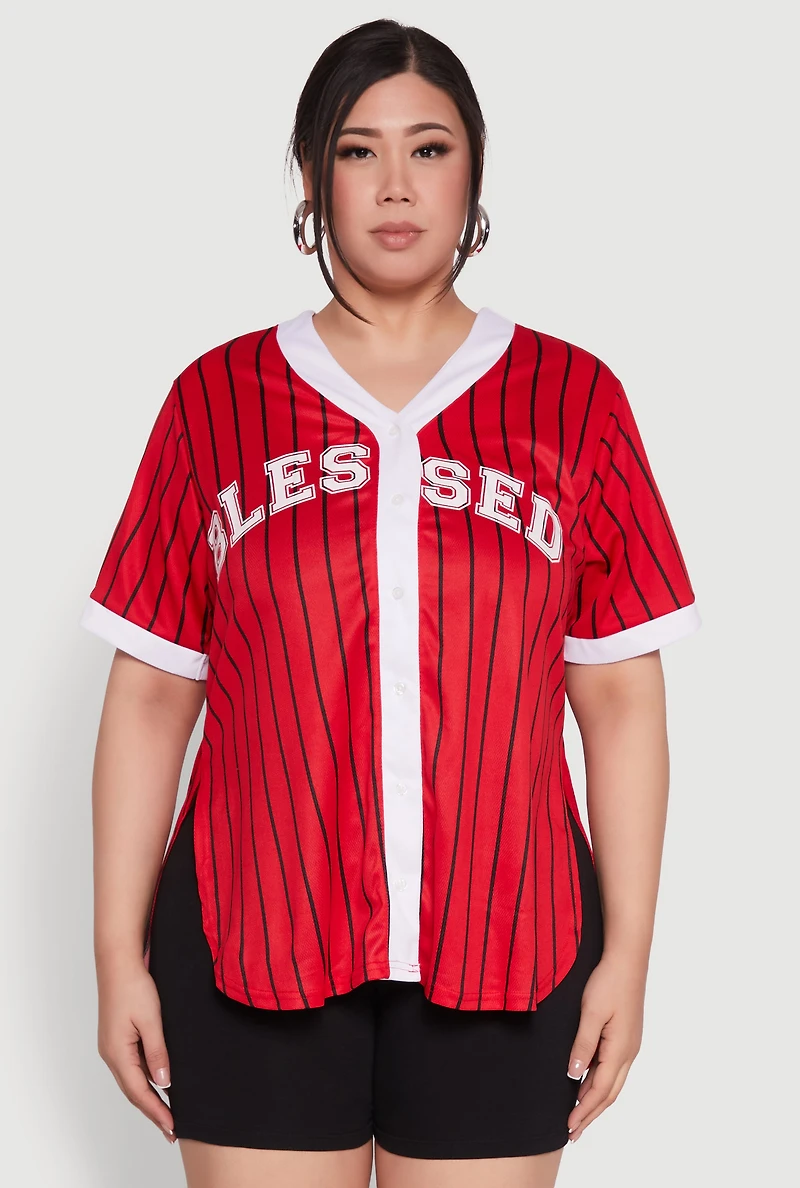 Plus Blessed Pinstripe Baseball Shirt
