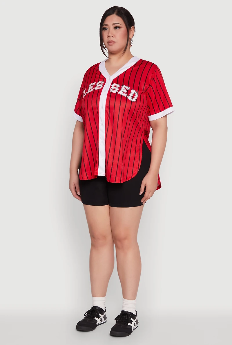 Plus Blessed Pinstripe Baseball Shirt