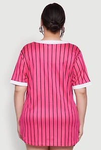Womens Plus Size Blessed Pinstripe Baseball Shirt, Pink, Size 2X