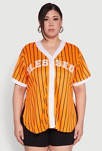 Womens Plus Blessed Pinstripe Baseball Shirt,