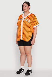 Womens Plus Blessed Pinstripe Baseball Shirt,