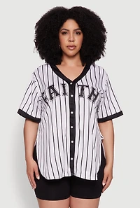 Womens Plus Contrast Trim Faith Graphic Baseball Tee, White,