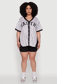 Womens Plus Size Contrast Trim Faith Graphic Baseball Tee, White, Size 1X