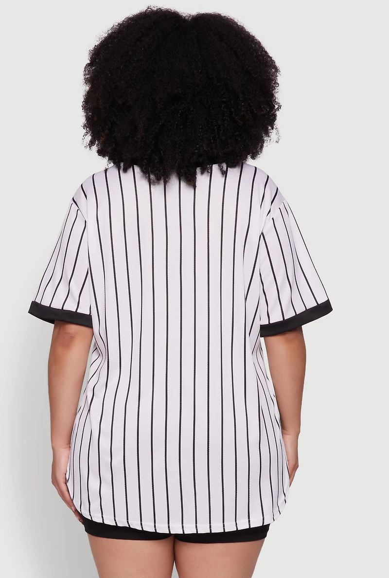 Womens Plus Size Contrast Trim Faith Graphic Baseball Tee, White, Size 1X