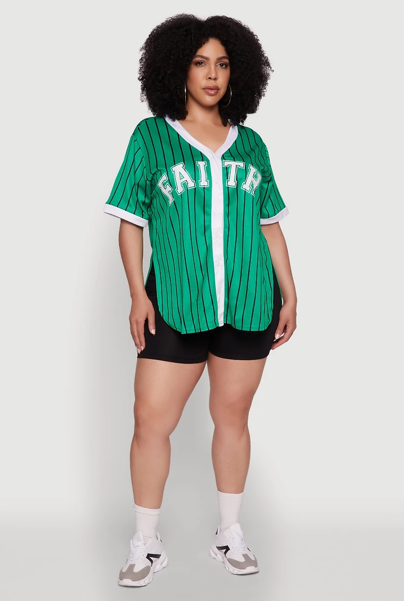 Womens Plus Contrast Trim Faith Graphic Baseball Tee, 2X