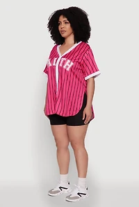 Womens Plus Size Contrast Trim Faith Graphic Baseball Tee, Pink, Size 3X
