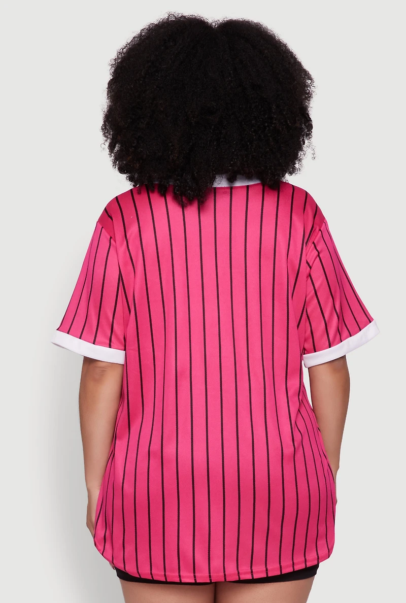 Womens Plus Size Contrast Trim Faith Graphic Baseball Tee, Pink, Size 3X