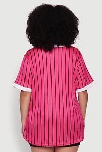Womens Plus Size Contrast Trim Faith Graphic Baseball Tee, Pink, Size 3X