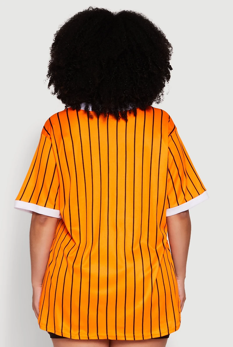 Womens Plus Contrast Trim Faith Graphic Baseball Tee, Orange,