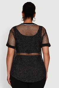 Plus Lurex Fishnet Boss Graphic Baseball Tee