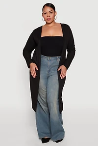 Plus Ribbed Soft Knit Open Front Duster