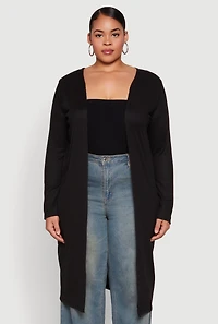Plus Ribbed Soft Knit Open Front Duster