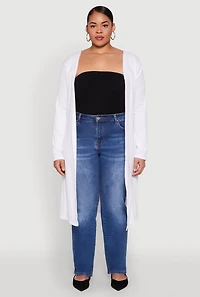 Womens Plus Size Ribbed Soft Knit Open Front Duster, White, Size 3X