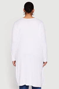 Womens Plus Size Ribbed Soft Knit Open Front Duster, White, Size 3X