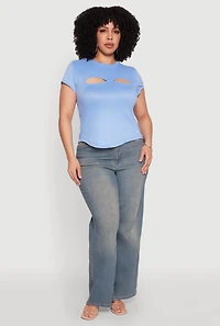 Womens Plus Cut Out Rib Knit Top,