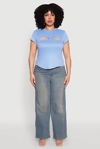 Womens Plus Cut Out Rib Knit Top,